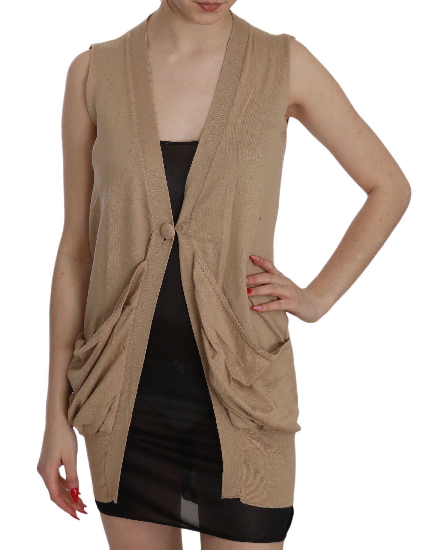 Brown 100% Cotton Sleeveless Cardigan Top Vest