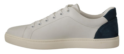 White Blue Leather Low Top Sneakers