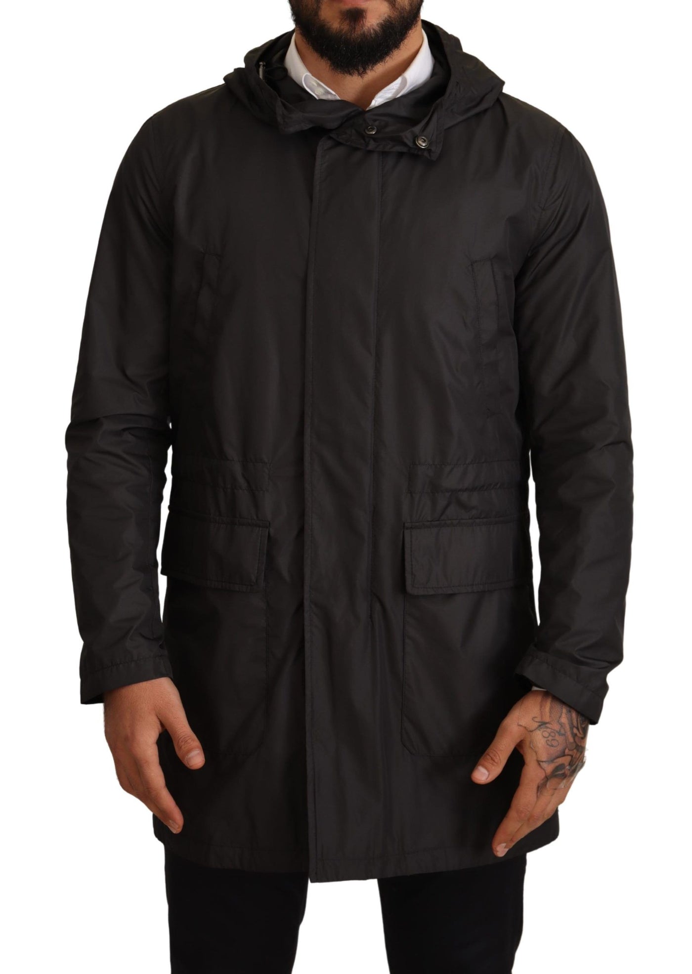 Black Hooded Trench Coat Jacket