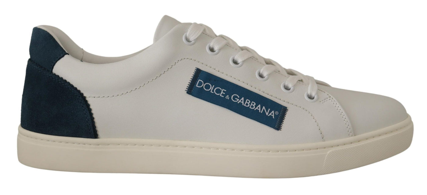 White Blue Leather Low Top Sneakers