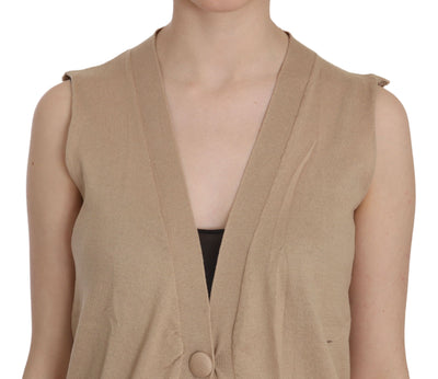 Brown 100% Cotton Sleeveless Cardigan Top Vest