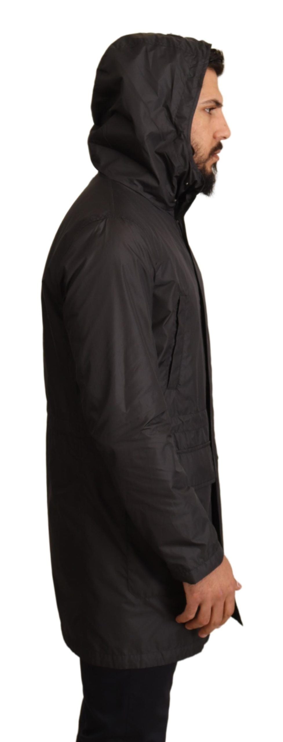 Black Hooded Trench Coat Jacket