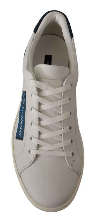 White Blue Leather Low Top Sneakers