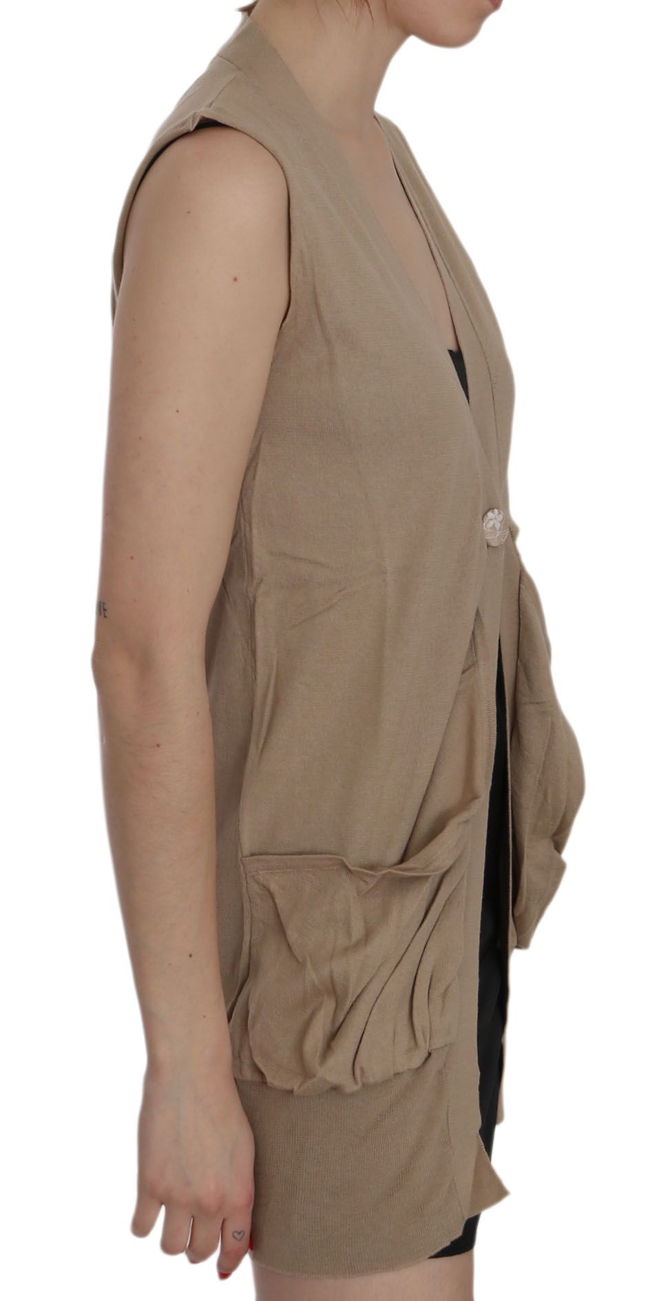 Brown 100% Cotton Sleeveless Cardigan Top Vest