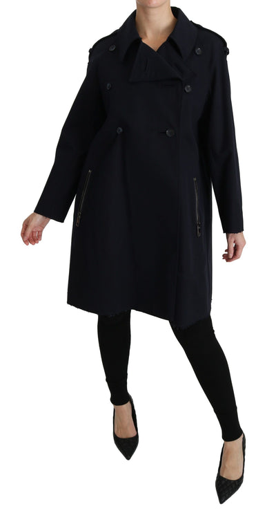 Coat Blue Cotton Women Trench Jacket