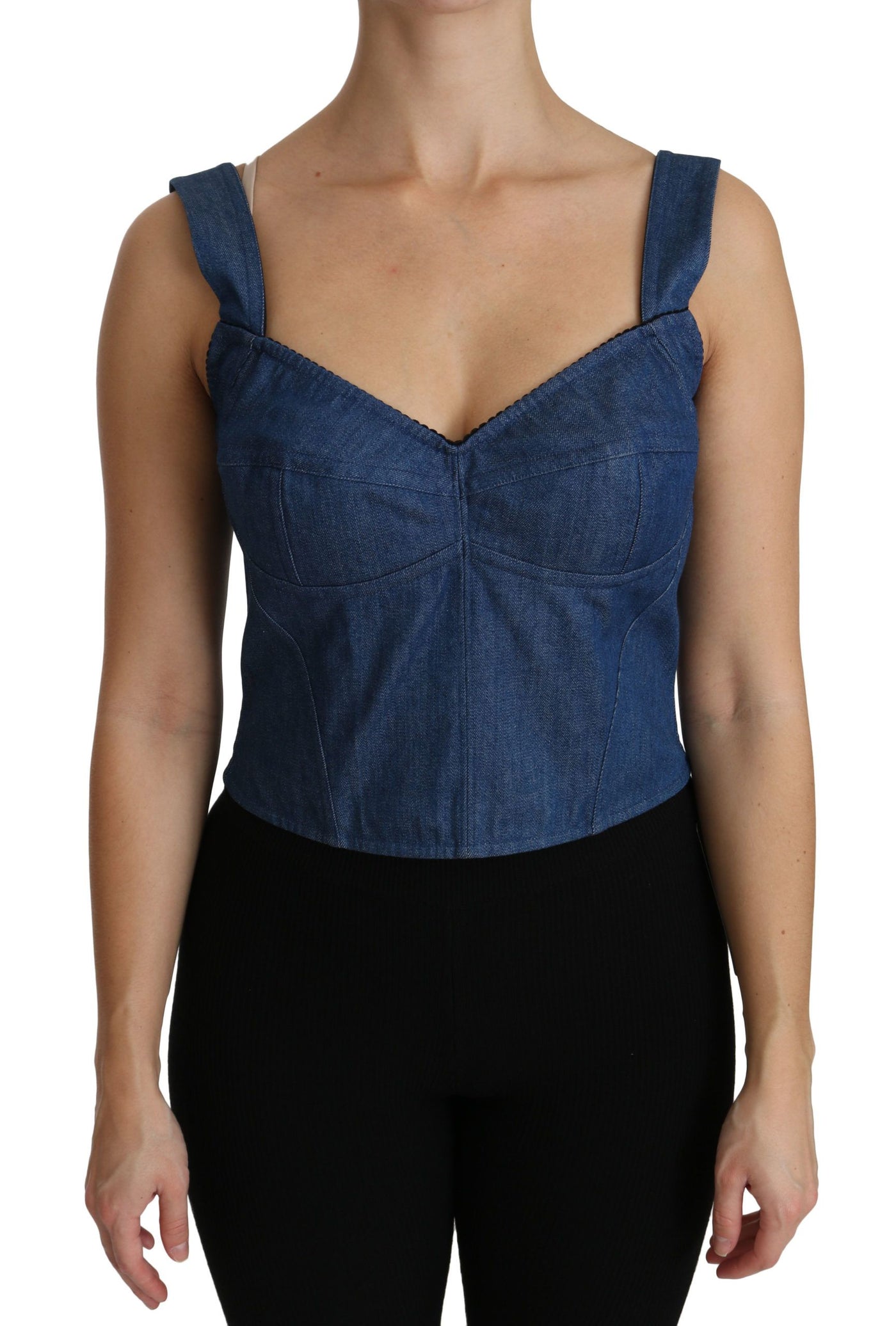 Blue Sleeveless Bustier Blouse Cotton Top