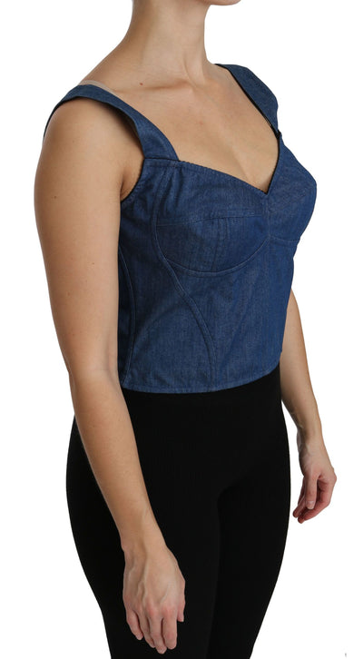 Blue Sleeveless Bustier Blouse Cotton Top