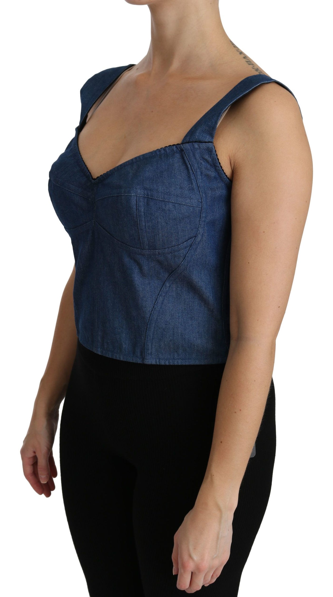 Blue Sleeveless Bustier Blouse Cotton Top