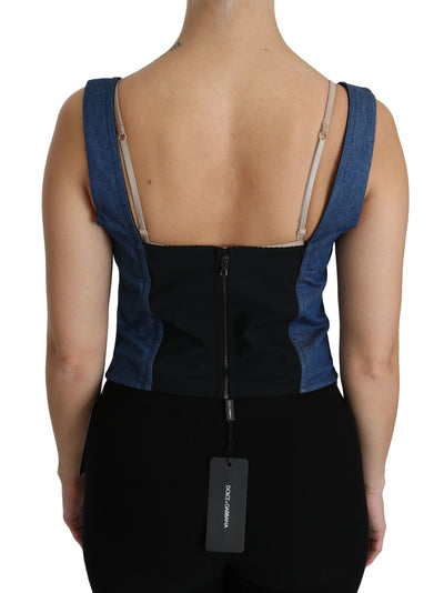 Blue Sleeveless Bustier Blouse Cotton Top