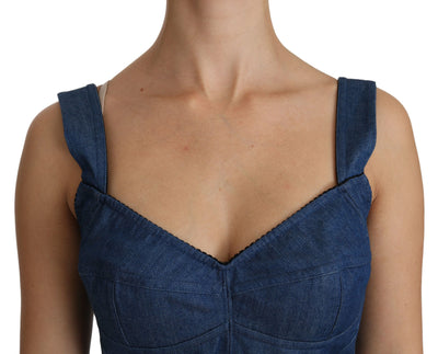 Blue Sleeveless Bustier Blouse Cotton Top