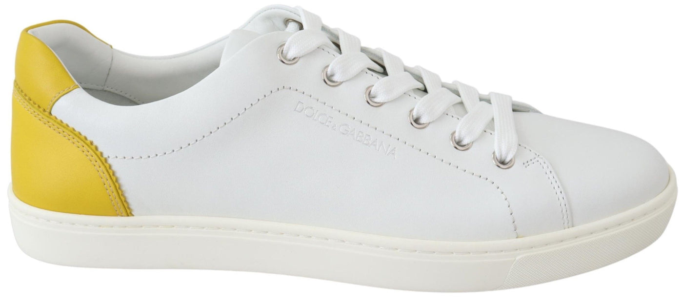 White Yellow Leather Low Top  Sneakers Shoes