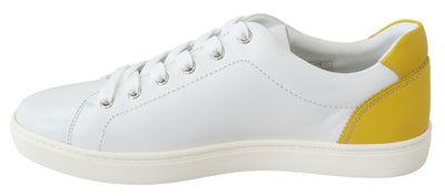 White Yellow Leather Low Top  Sneakers Shoes