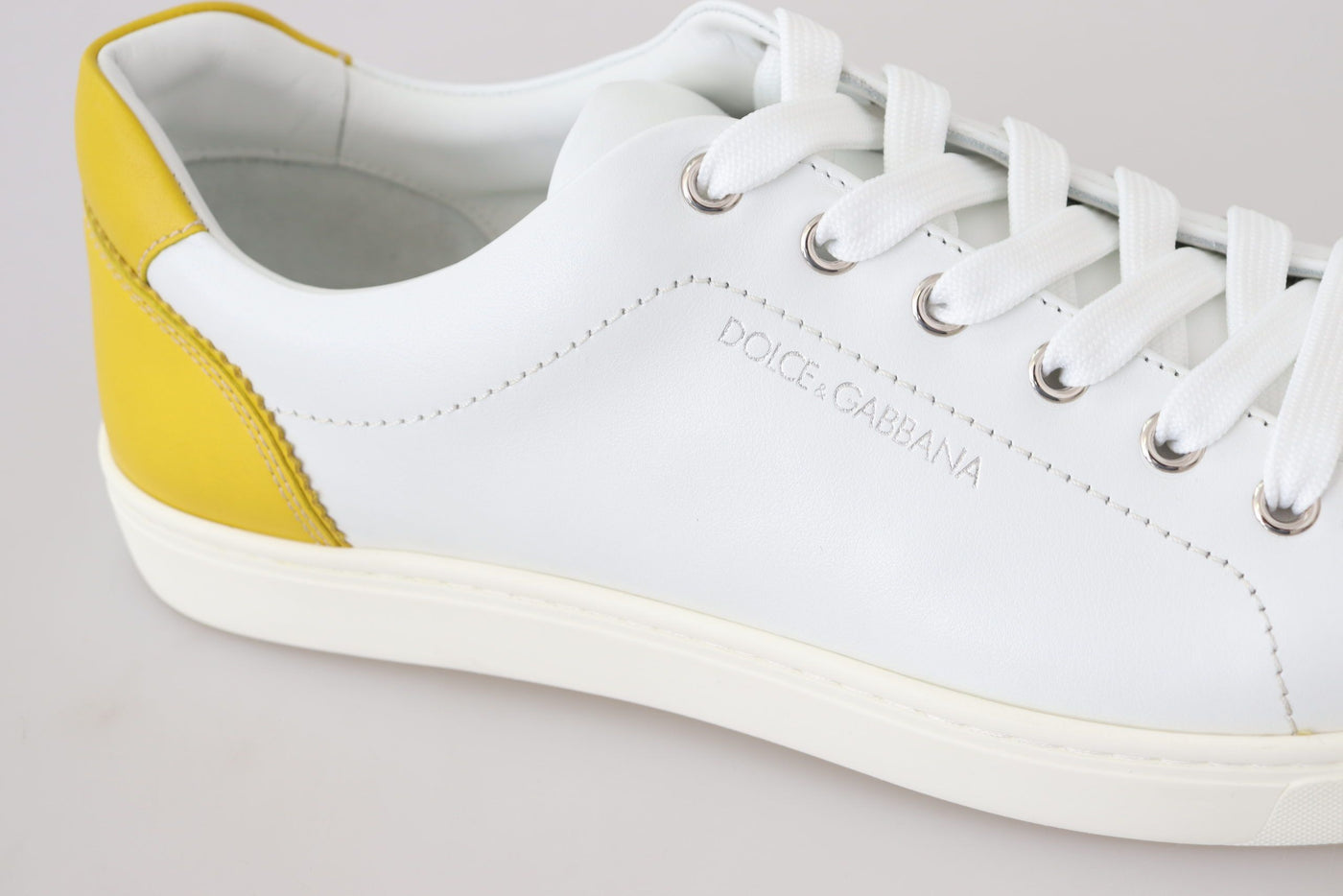 White Yellow Leather Low Top  Sneakers Shoes