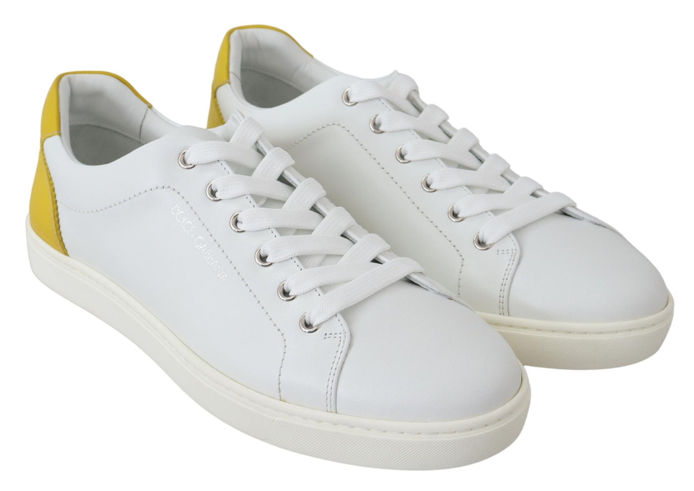 White Yellow Leather Low Top  Sneakers Shoes