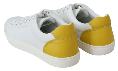 White Yellow Leather Low Top  Sneakers Shoes