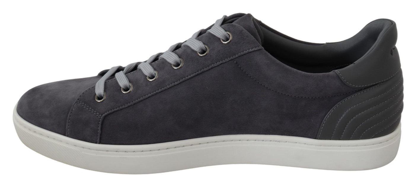 Gray Suede Leather Mens Low Sneakers Shoes