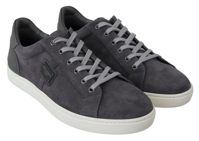 Gray Suede Leather Mens Low Sneakers Shoes