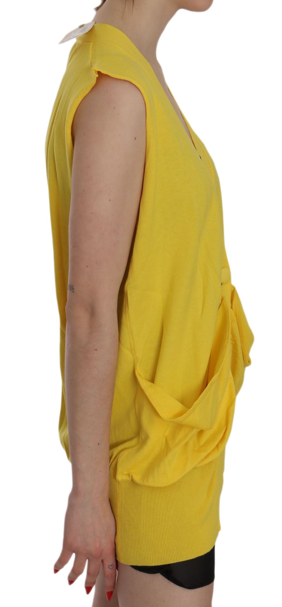 Yellow 100% Cotton Sleeveless Cardigan Top Vest