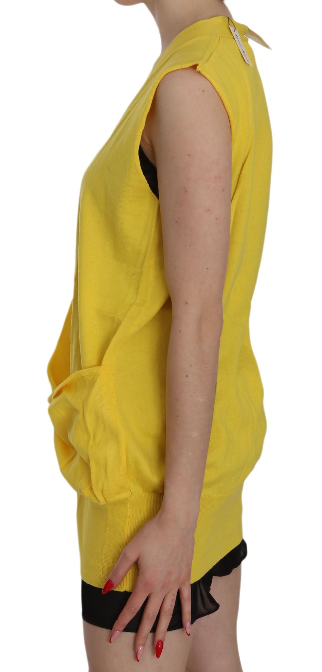 Yellow 100% Cotton Sleeveless Cardigan Top Vest