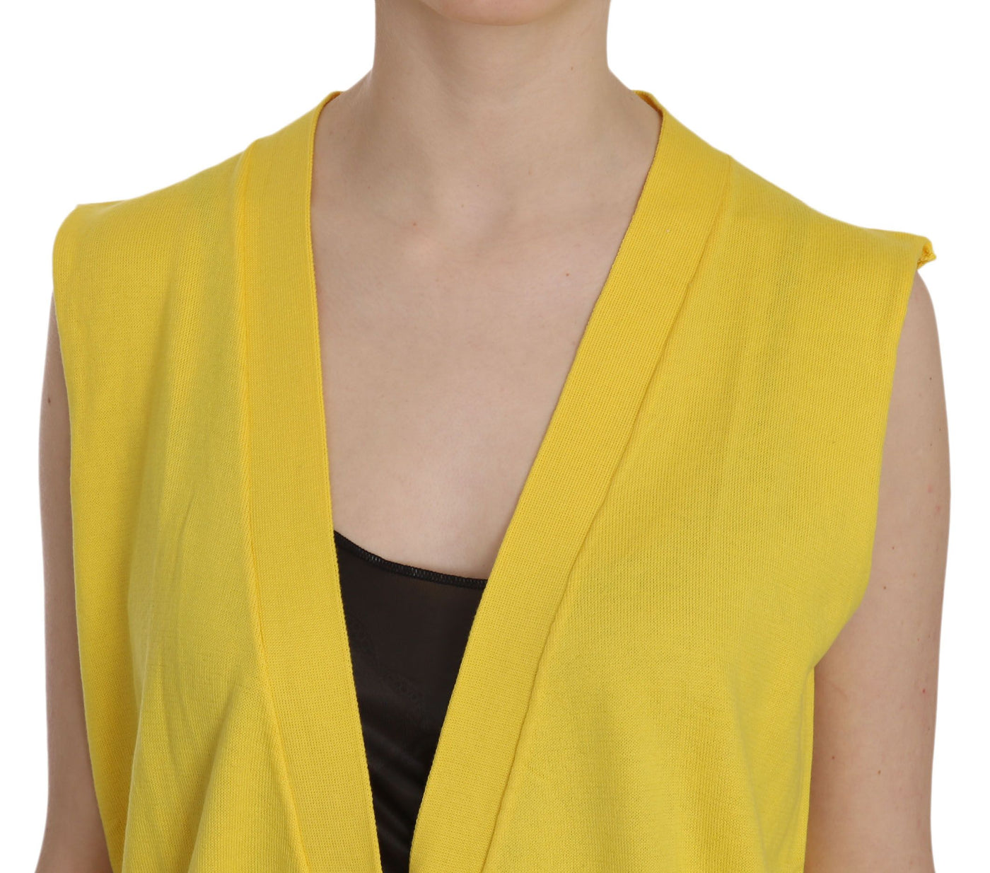 Yellow 100% Cotton Sleeveless Cardigan Top Vest