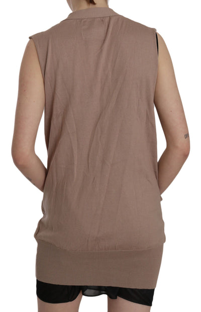 Brown 100% Cotton Sleeveless Cardigan Top Vest