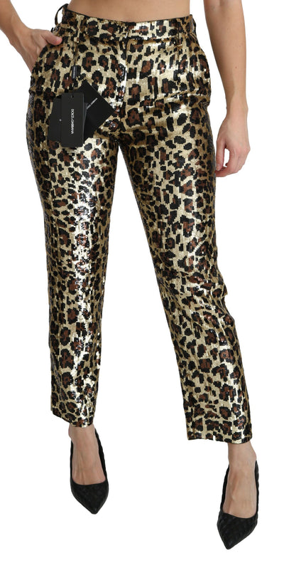 Brown Leopard Sequined High Waist Pants