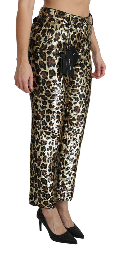 Brown Leopard Sequined High Waist Pants