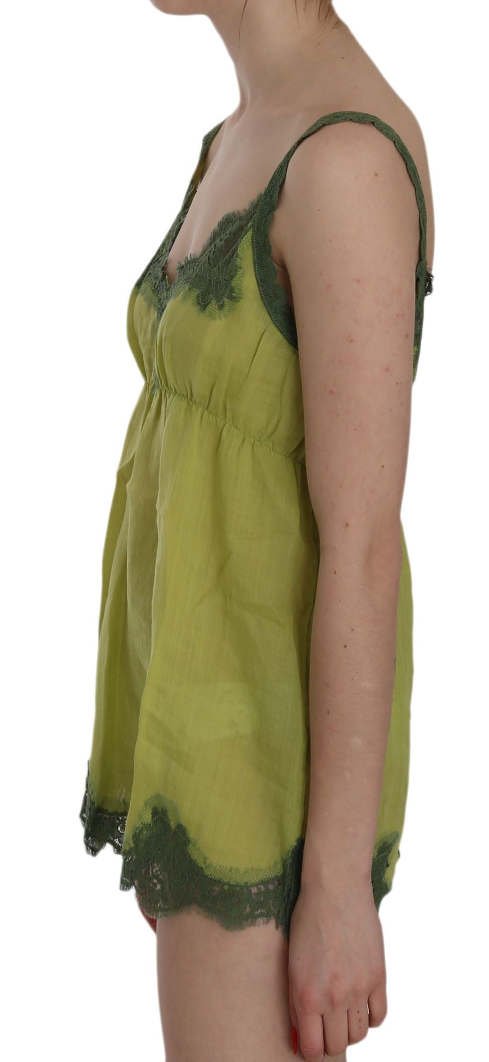 Green Lace Spaghetti Strap Tank Top Blouse