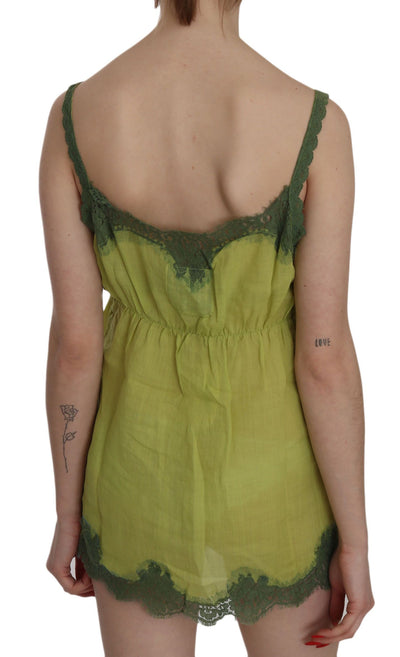 Green Lace Spaghetti Strap Tank Top Blouse