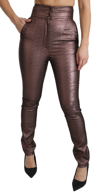 Purple Metallic High Waist Skinny Cotton Pants