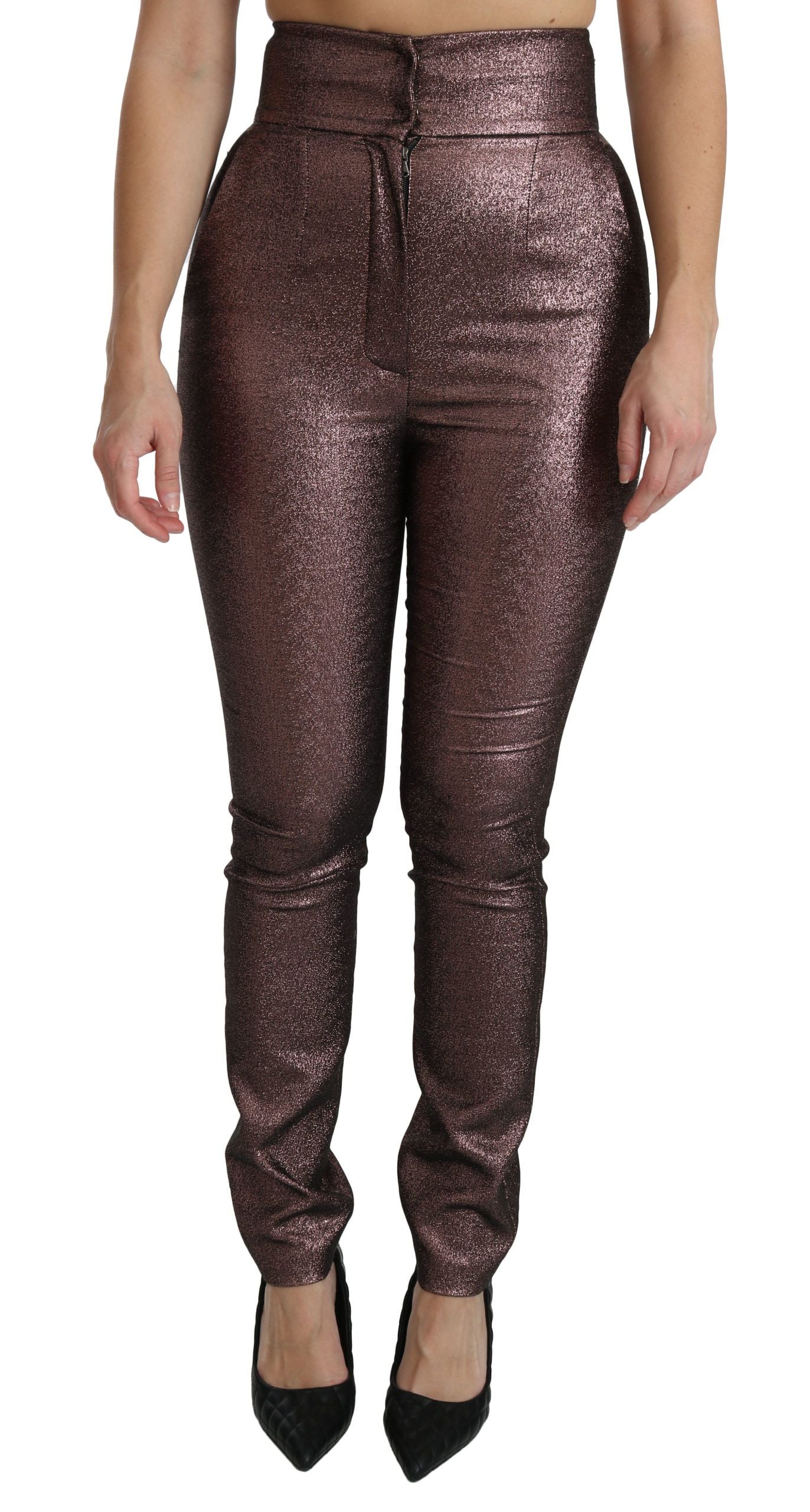 Purple Metallic High Waist Skinny Cotton Pants