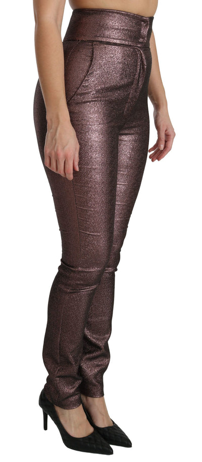 Purple Metallic High Waist Skinny Cotton Pants