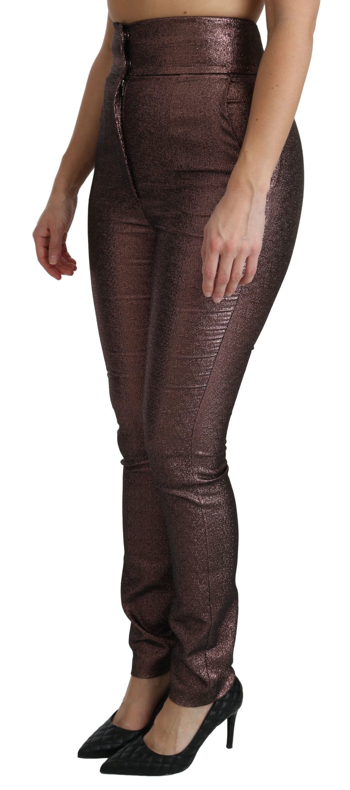 Purple Metallic High Waist Skinny Cotton Pants