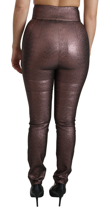 Purple Metallic High Waist Skinny Cotton Pants