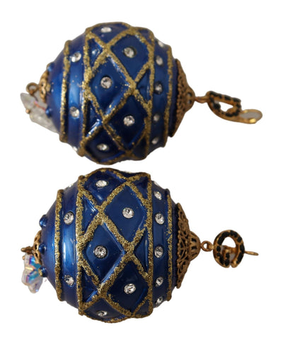 Blue Christmas Ball Crystal Hook Gold Brass Earrings