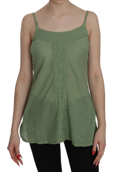 Green Silk Spaghetti Strap Tank Top Blouse