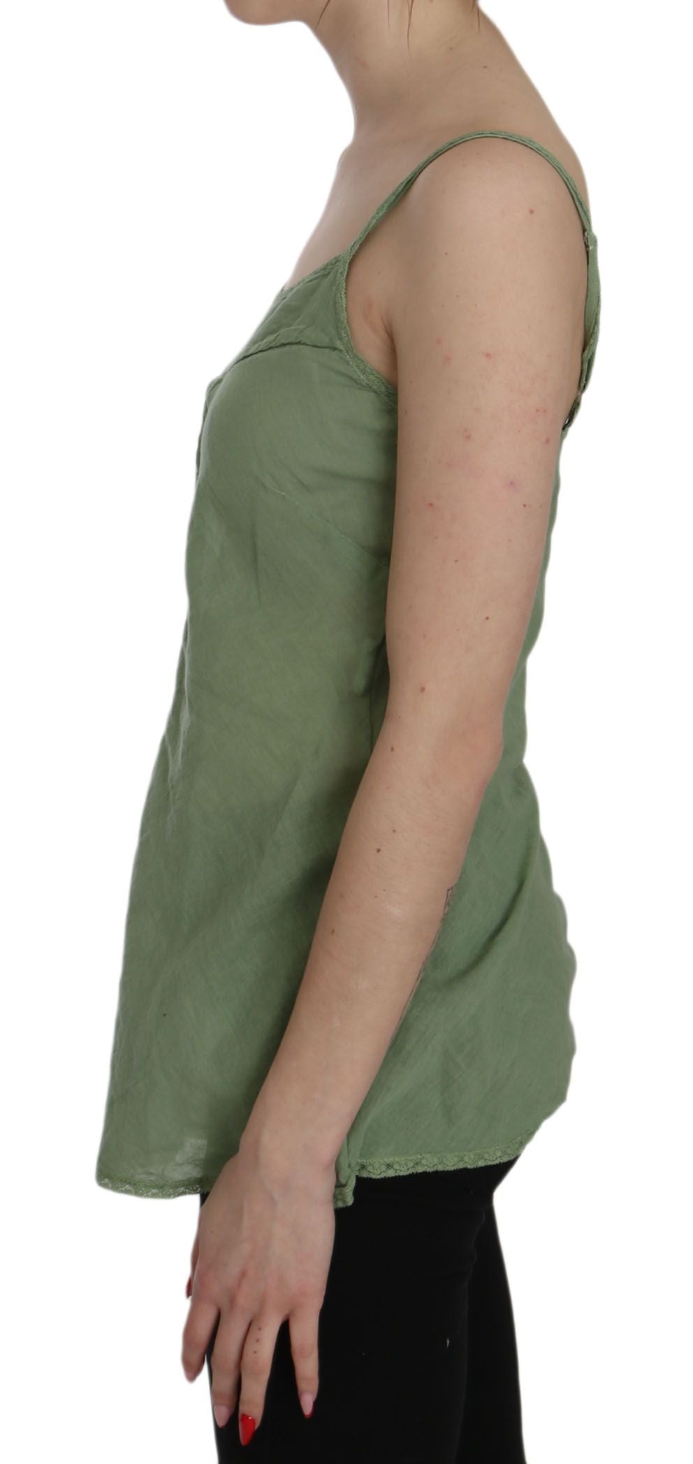 Green Silk Spaghetti Strap Tank Top Blouse