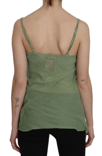 Green Silk Spaghetti Strap Tank Top Blouse