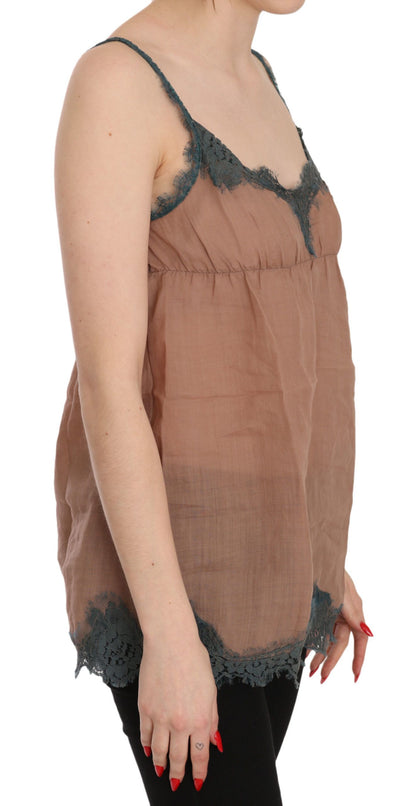 Brown Lace Spaghetti Strap Tank Top Blouse