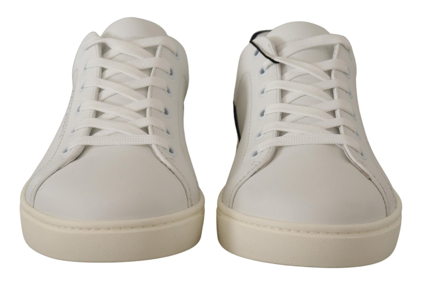 White Blue Leather Low Top Sneakers