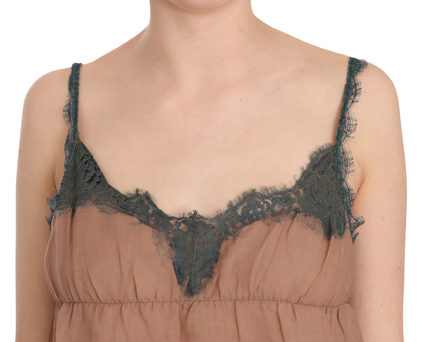 Brown Lace Spaghetti Strap Tank Top Blouse