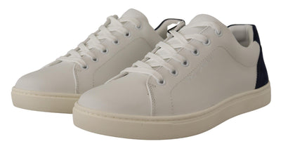 White Blue Leather Low Top Sneakers