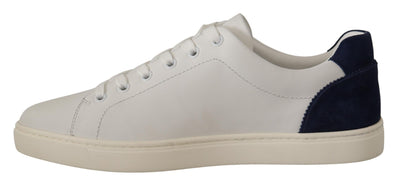 White Blue Leather Low Top Sneakers