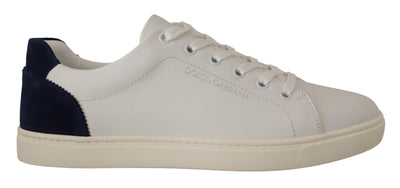 White Blue Leather Low Top Sneakers