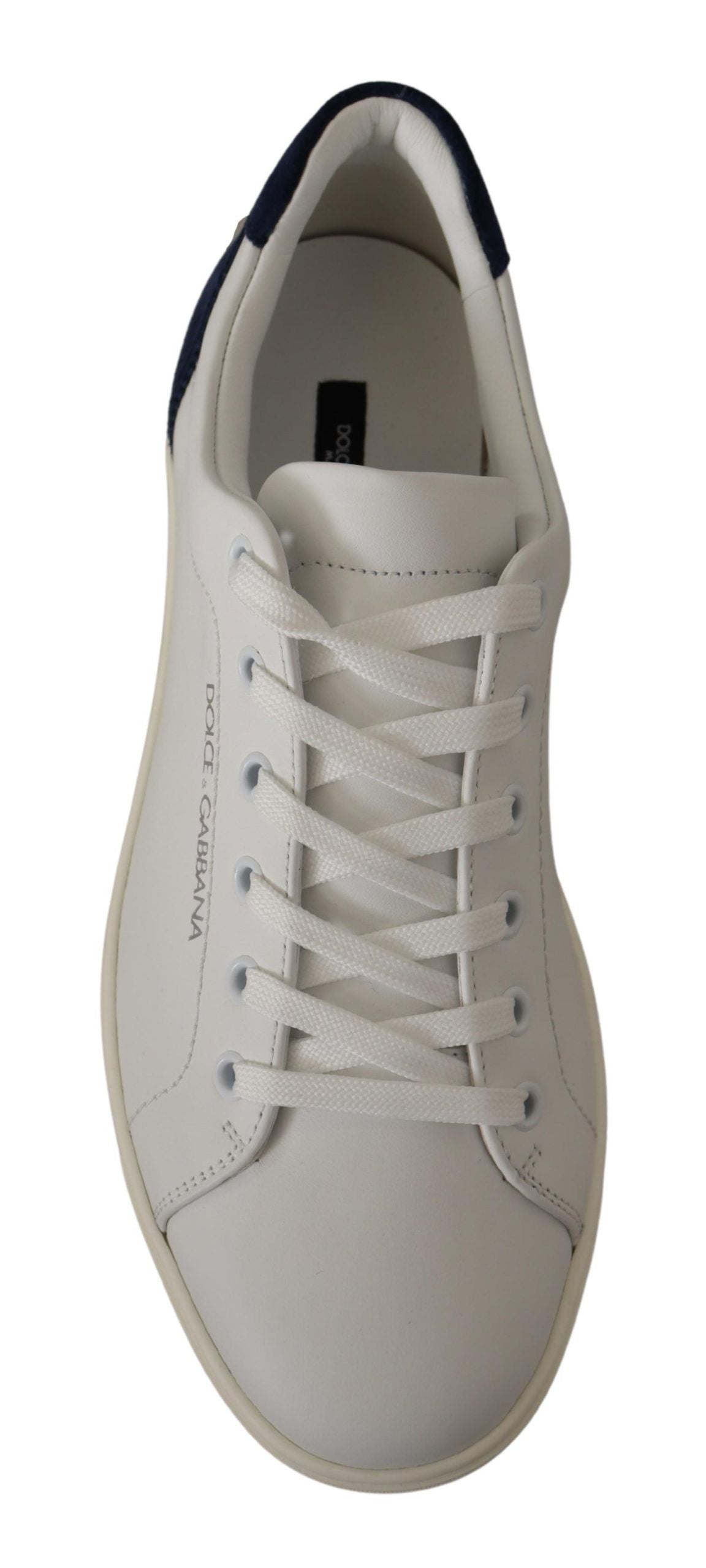 White Blue Leather Low Top Sneakers