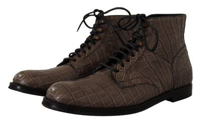 Gray Crocodile Leather Derby Boots