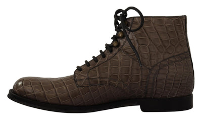 Gray Crocodile Leather Derby Boots