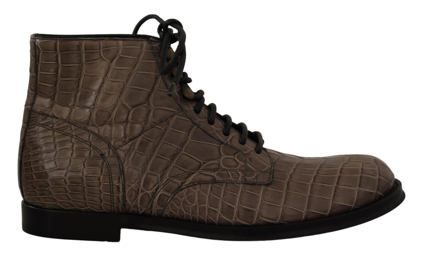 Gray Crocodile Leather Derby Boots