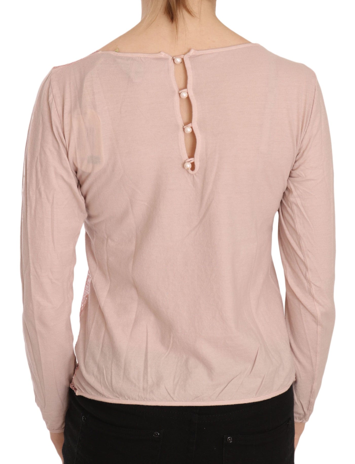 Pink Lace See Through Long Sleeve Top Blouse