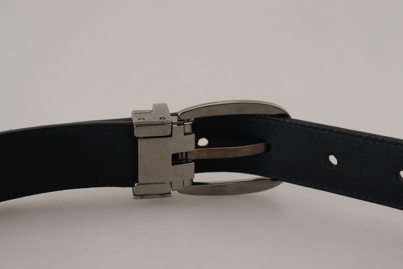 Blue Calf Leather Silver Metal Buckle Belt